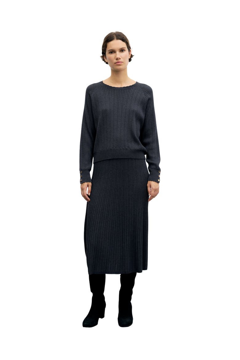 Rita Ribbed Openwork Knit Sweater, Alternate, color, Charcoal
