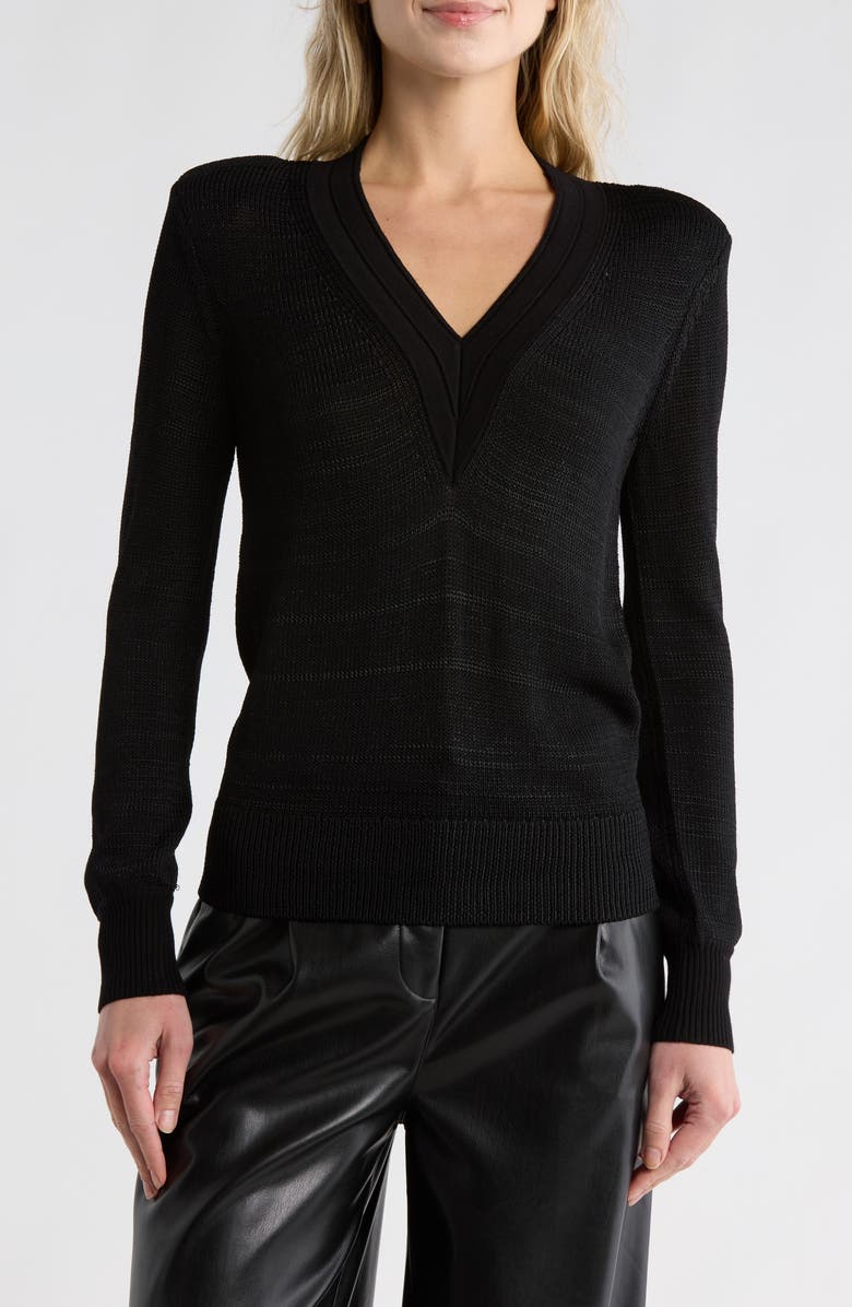 JASON WU Varsity V-Neck Sweater, Main, color, Black/ Black