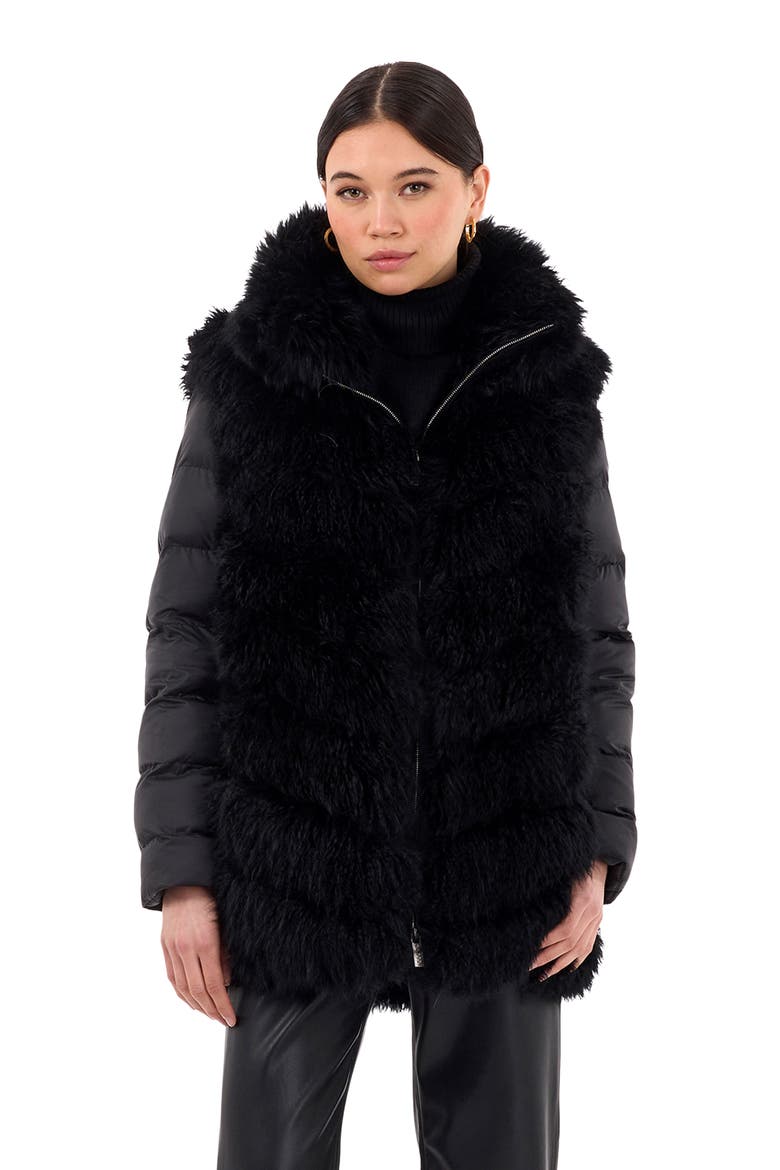 Genuine Shearling Chevron Jacket With Detachable Quilted Sleeves, Main, color, BLACK/BLACK