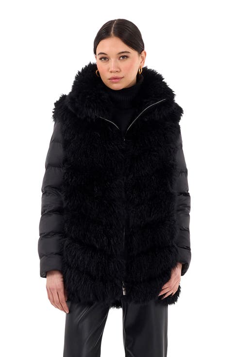 Genuine Shearling Chevron Jacket With Detachable Quilted Sleeves