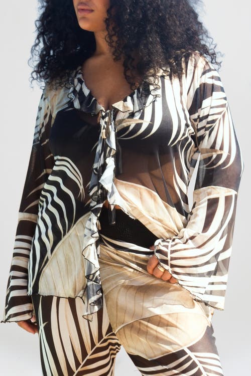 Fashion-szn Curve Print Wide Leg Resort Pants In Neutral