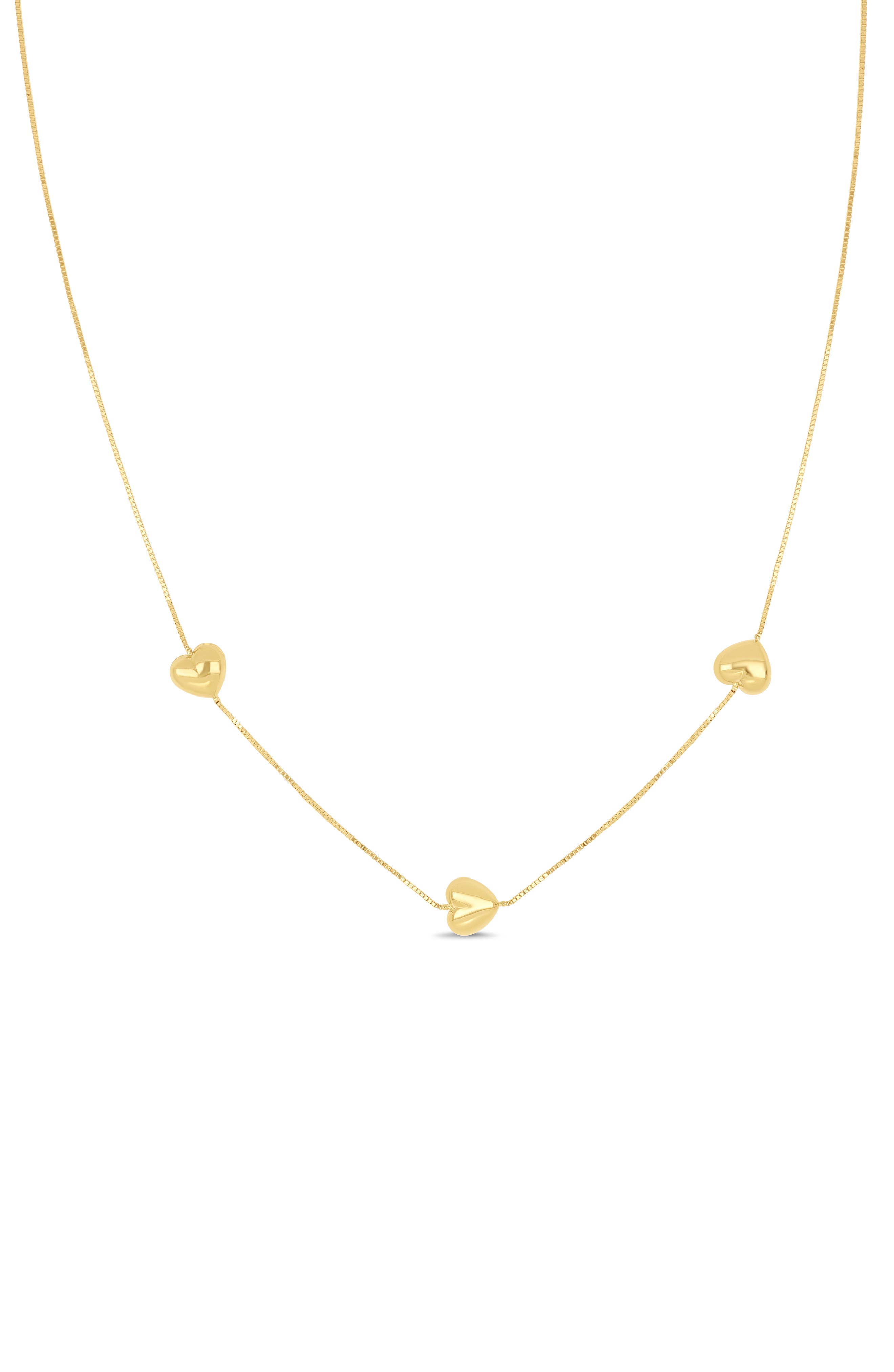 14k Gold Heart Station Necklace