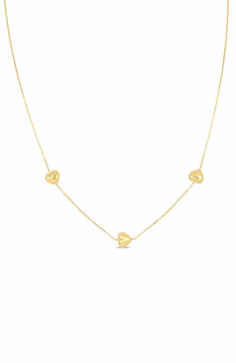14k Gold Heart Station Necklace