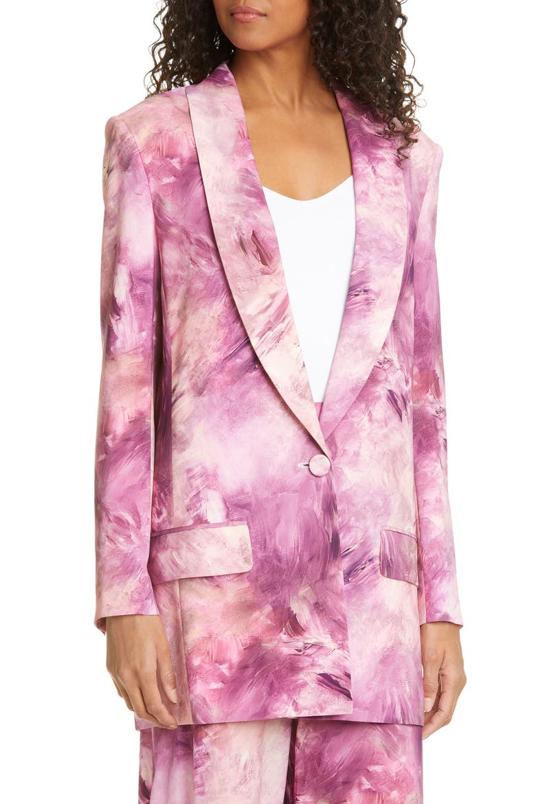 Paint Print Long Blazer, Alternate, color, 1224 FANTASY PINK