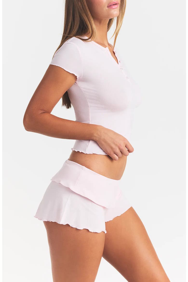 Henley& Foldover Shorts Set, Alternate, color, BARELY PINK
