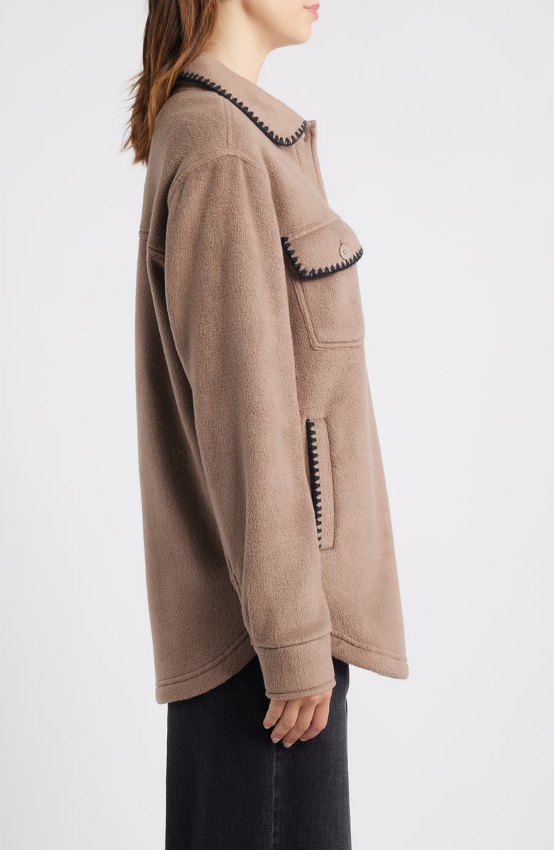Thread & Supply Whipstitch Detail Polar Fleece Shirt Jacket, Alternate, color, Mocha Black Combo