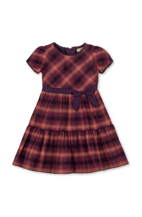 Kids' Organic Puff Sleeve Tiered Flannel Dress with Sash (Toddler, Little Kid and Big Kid)