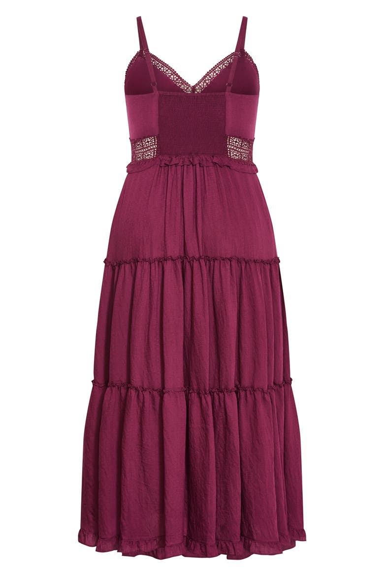 Ayla Crochet Trim Midi Dress, Alternate, color, POMEGRANATE
