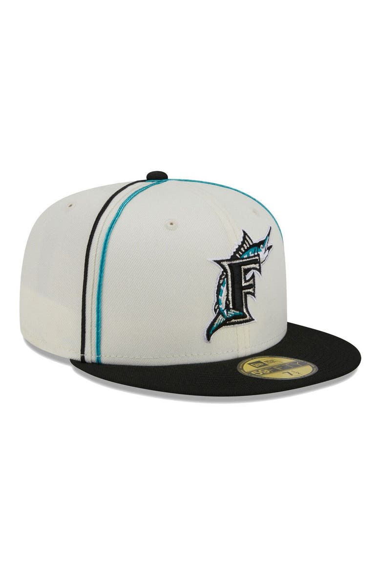 Men's New Era  Cream/Black Florida Marlins Chrome Sutash 59FIFTY Fitted Hat, Alternate, color, Cream