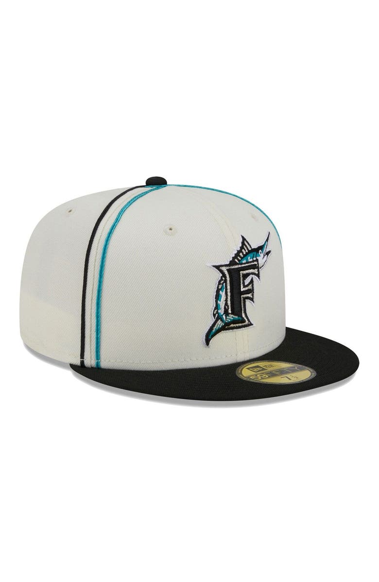 New Era Men's New Era Cream/Black Florida Marlins Chrome Sutash 59FIFTY Fitted Hat, Alternate, color,