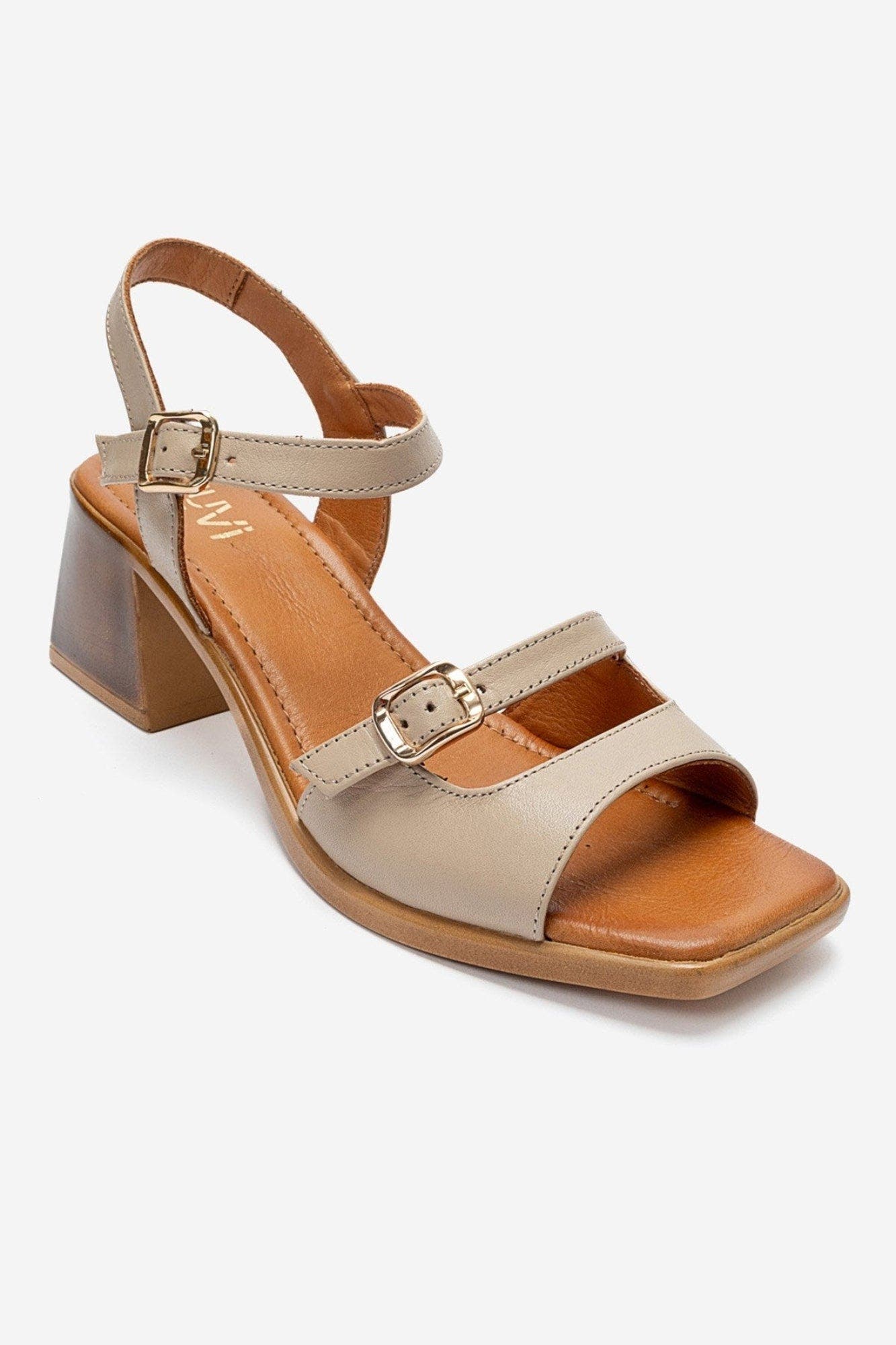 Yolen Leather Block Heel Sandal, Alternate, color, Beige