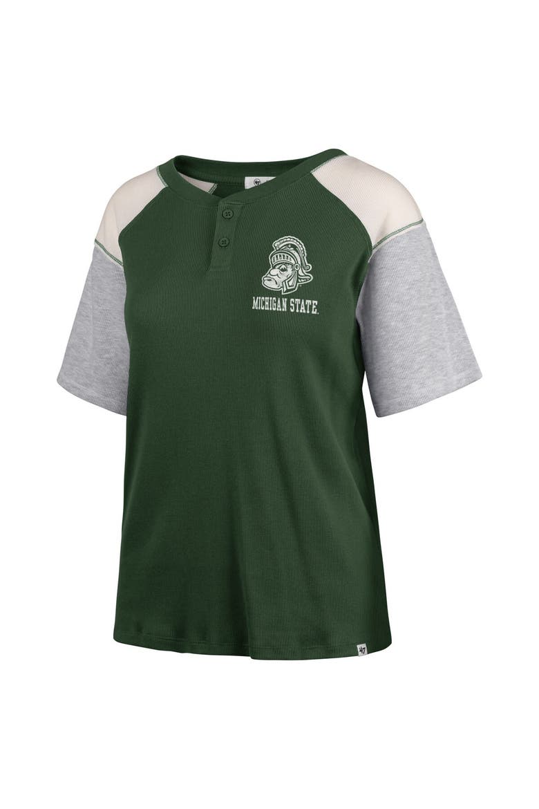 Women's '47 Green Michigan State Spartans Underline Harvey Colorblock Raglan Henley T-Shirt, Alternate, color, Green