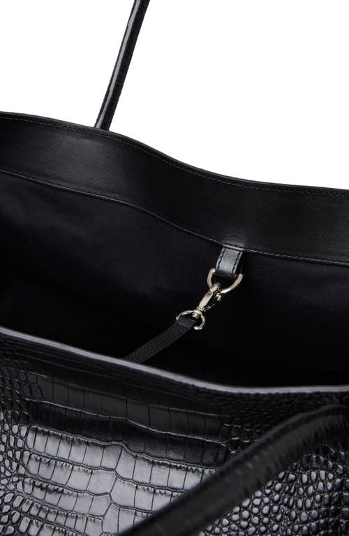 Lie Studio Lié Studio The Eva Croc Embossed Leather Weekend Tote In Black