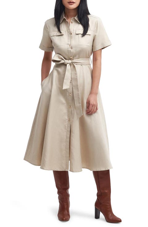 Margaret Tie Belt Linen & Cotton Midi Shirtdress