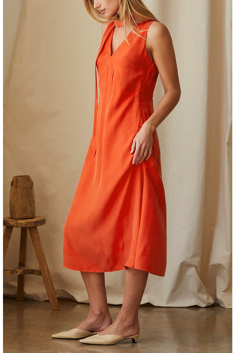 Cupro Midi Dress with Scarf, Alternate, color, Poppy