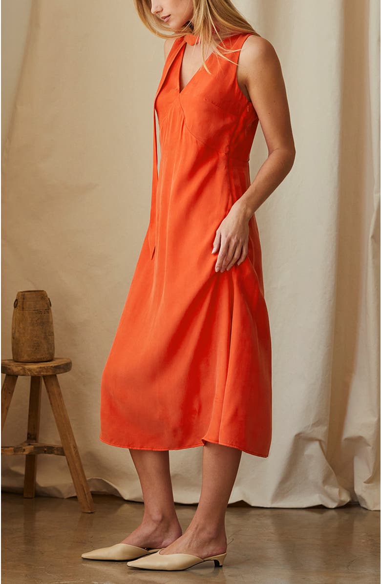 CRESCENT Cupro Midi Dress with Scarf, Alternate, color, Poppy