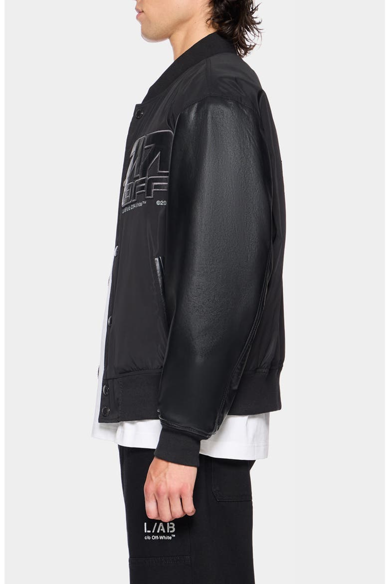 Off Active Leather Sleeve Bomber Jacket, Alternate, color, BLACK