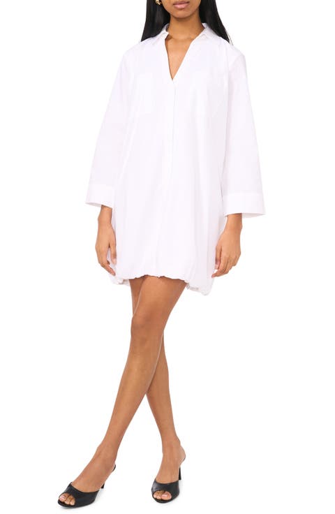 Cotton Bubble Hem Popover Shirtdress