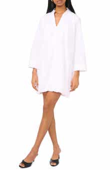 Halogen® Cotton Bubble Hem Popover Shirtdress