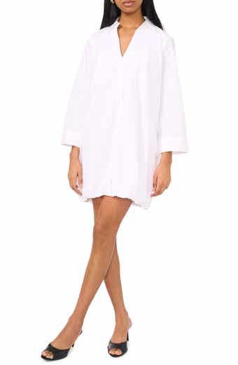 Halogen® Cotton Bubble Hem Popover Shirtdress