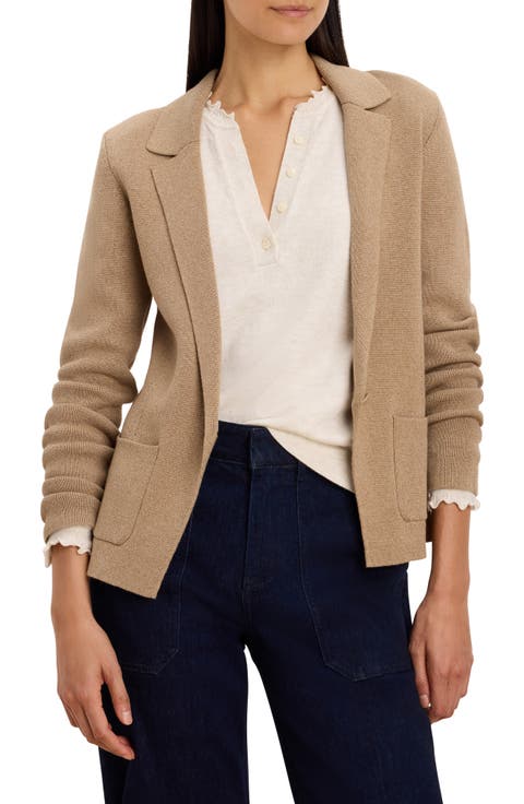 Knit Cotton Blend One-Button Blazer