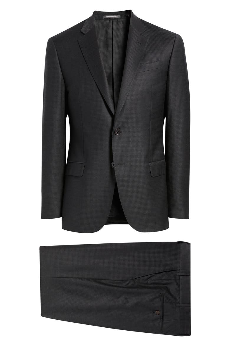 Black Microcheck Wool Suit, Main, color, SOLID BLACK