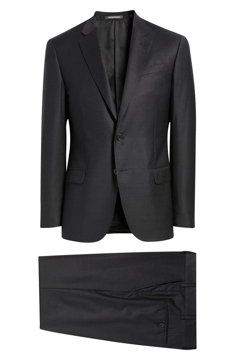 Emporio Armani Black Microcheck Wool Suit, Main, color, Solid Black