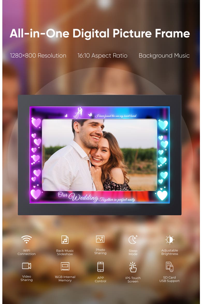 10.1 Inch IPS Touch Screen RGB WiFi Digital Picture Frame Wedding Gifts for Women, Alternate, color, Black