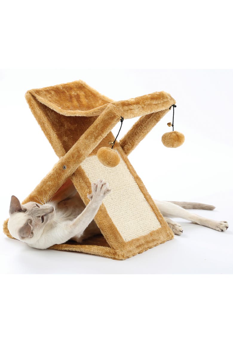 Foldaway Cat Play Tower and Scratching Post, Alternate, color, Multicolored