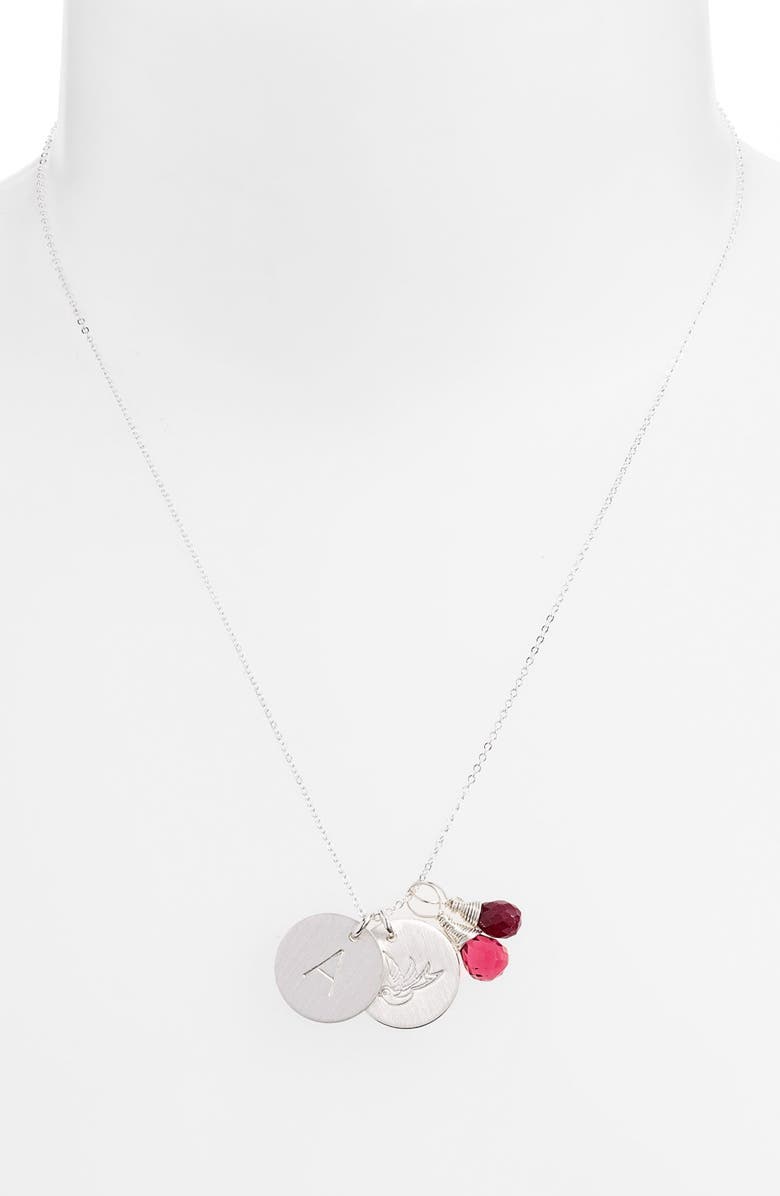 Nashelle Ruby Quartz Initial & Swallow Sterling Silver Disc Necklace, Alternate, color, 