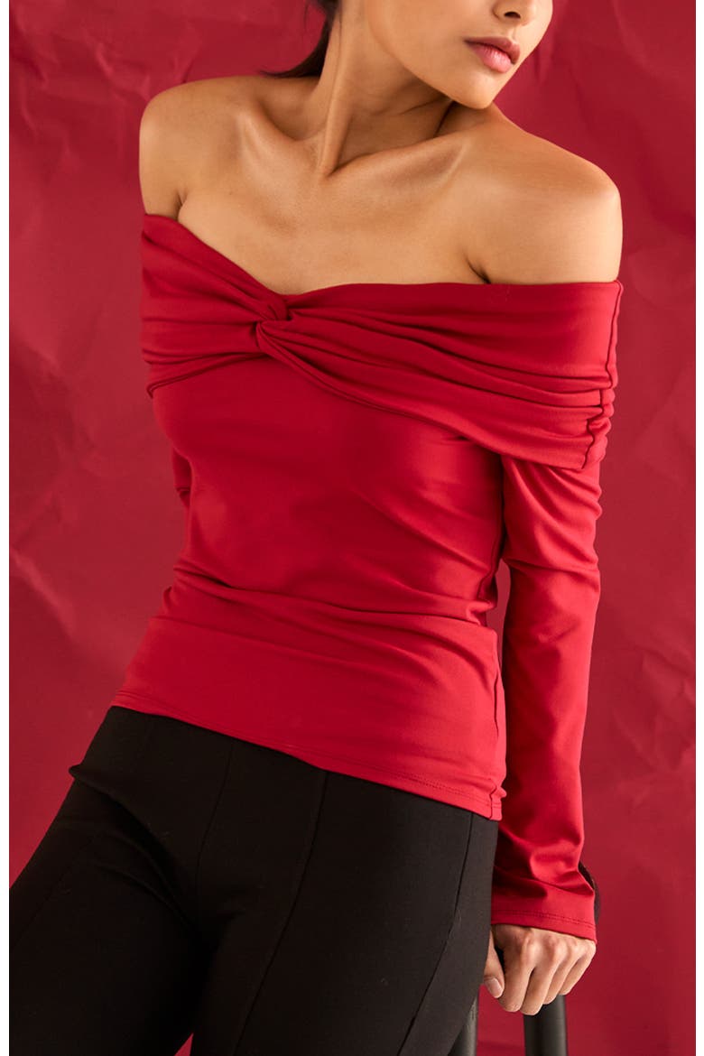 Front Twist Off Shoulder Knit Top, Alternate, color, Ruby