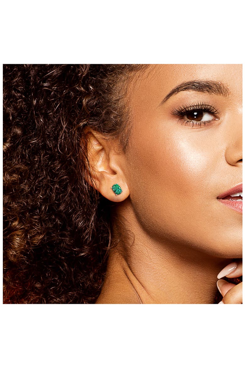 Sterling Silver Oval Lab Created Emerald Stud Earrings & Necklace Set, Alternate, color, GREEN
