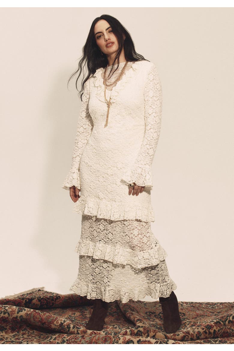Ruffled Lace Maxi Dress, Alternate, color, WARM CREAM