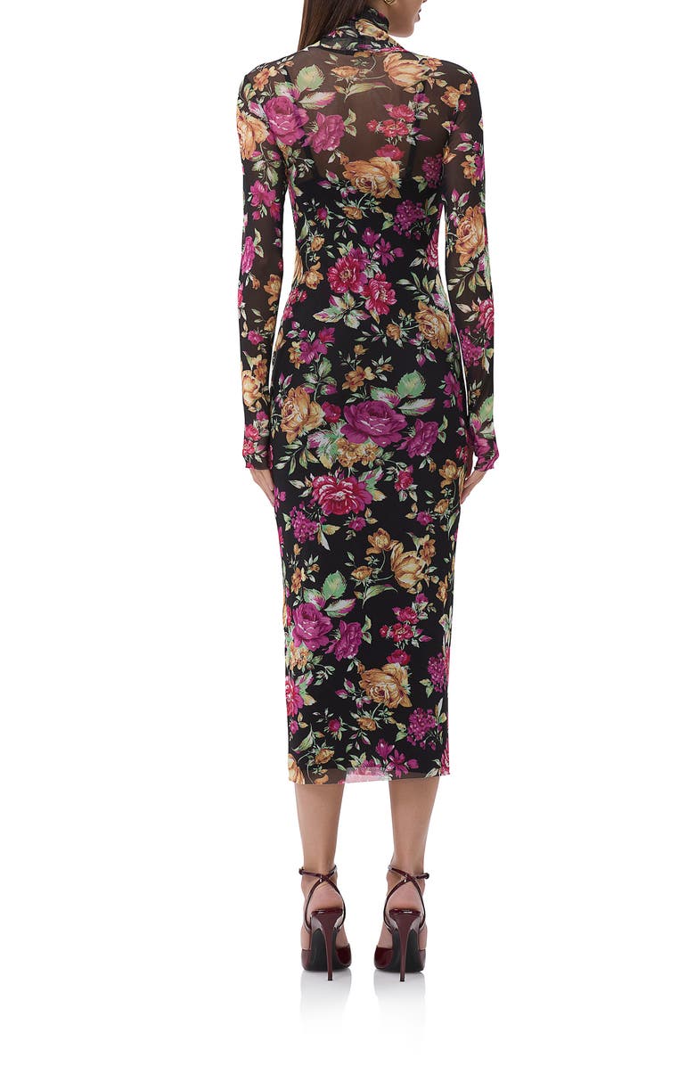AFRM Shailene Turtleneck Long Sleeve Mesh Midi Dress, Alternate, color, Dusted Floral