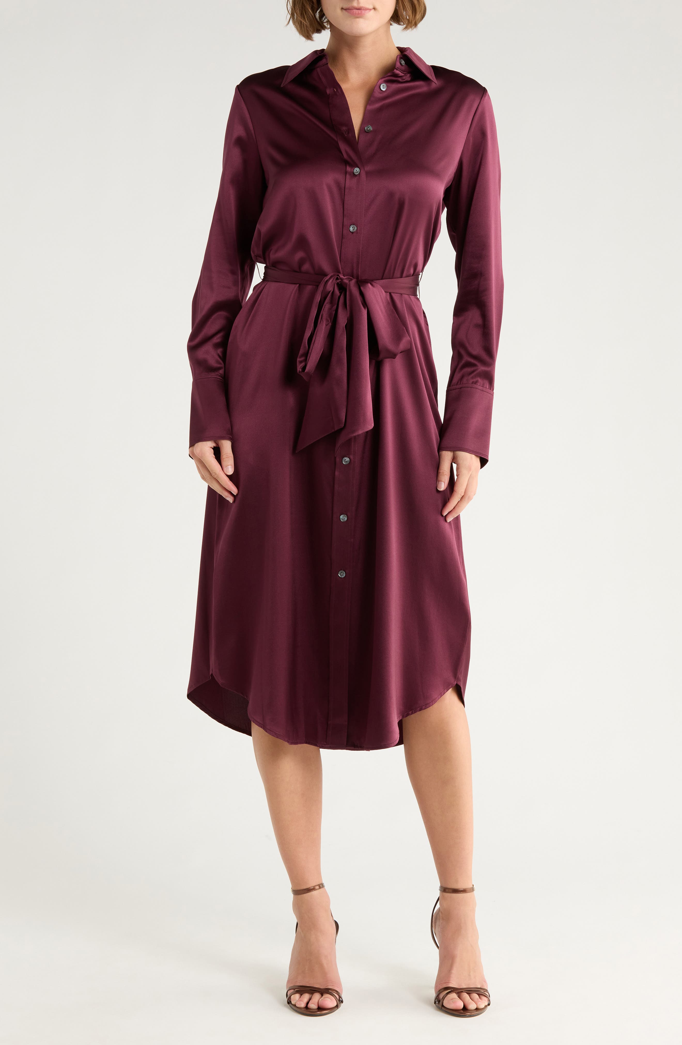 Ramy Brook Victoria Tie Waist Long Sleeve Silk Blend Shirtdress
