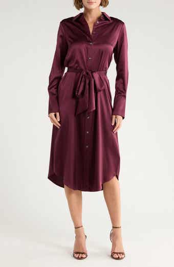 Ramy Brook Victoria Tie Waist Long Sleeve Silk Blend Shirtdress