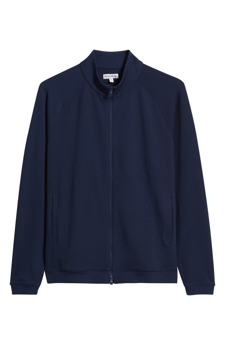 Peter Millar Cradle Full Zip Long Sleeve Piqué Knit Shirt, Alternate, color, Navy