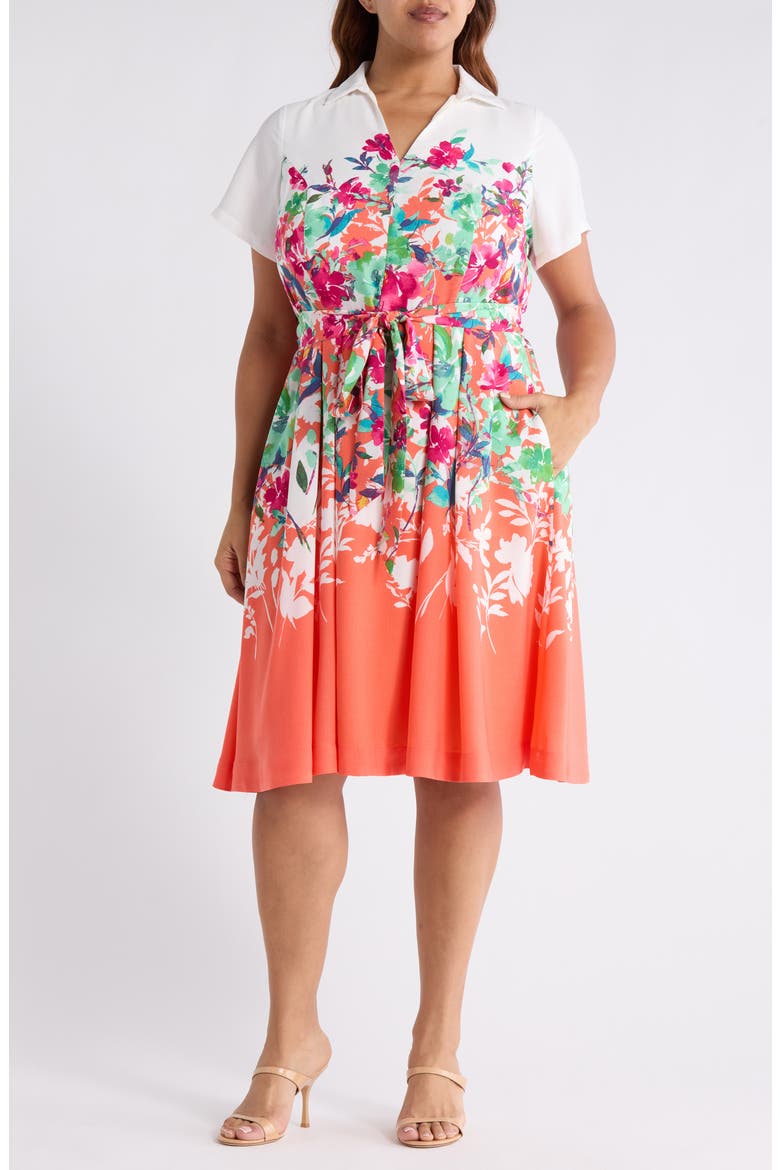 Floral Print Shirtdress, Main, color, CORAL FLORAL