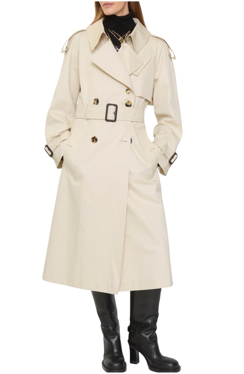 Burberry Long Gabardine Fitzrovia Trench Coat, Main, color, Clam Beige