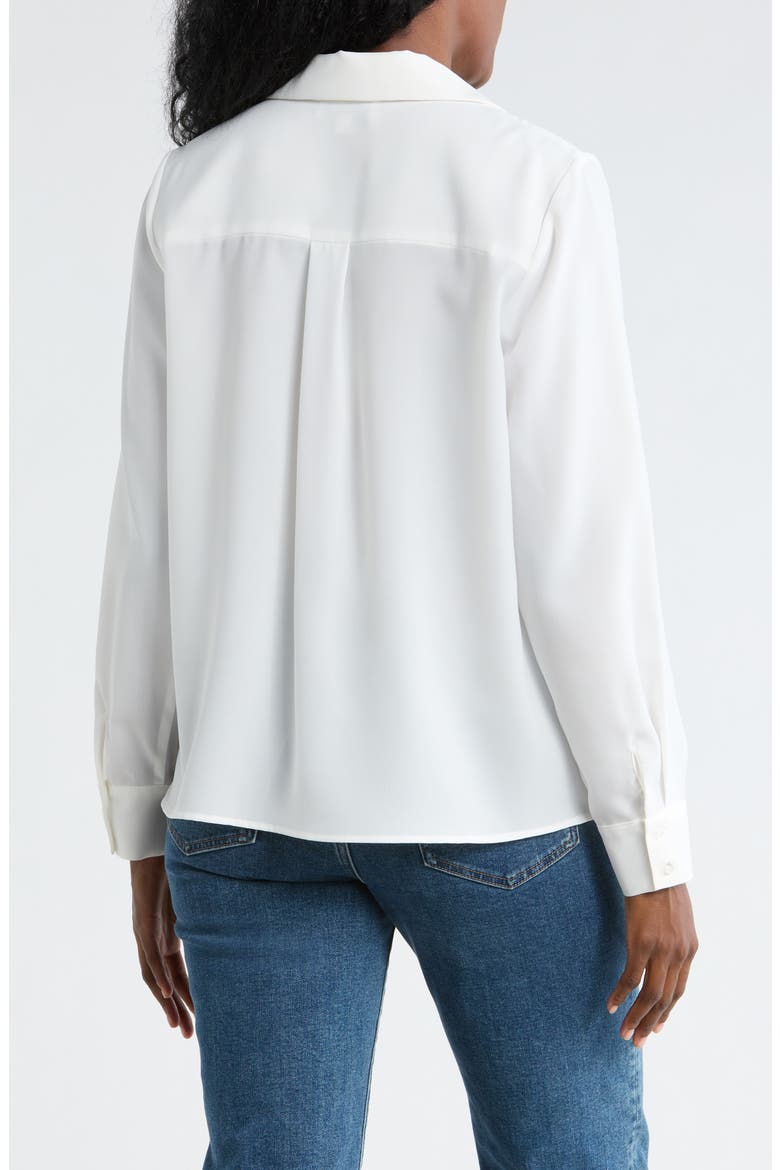 V-Neck Lace Trim Button-Up Shirt, Alternate, color, IVORY