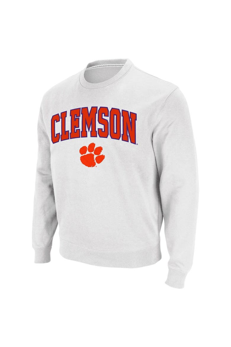 Men's Colosseum White Clemson Tigers Arch & Logo Crew Neck Sweatshirt, Main, color, White