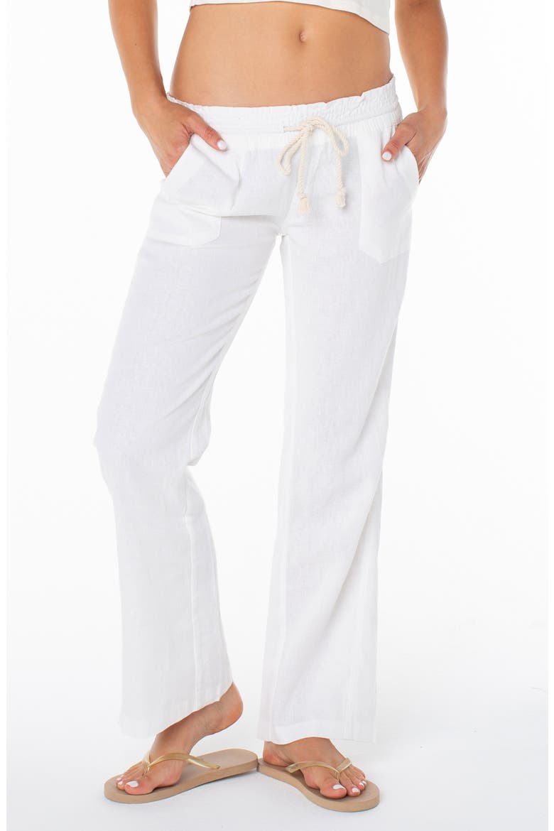 Oceanside Linen Blend Drawstring Pants, Main, color, BRIGHT WHITE