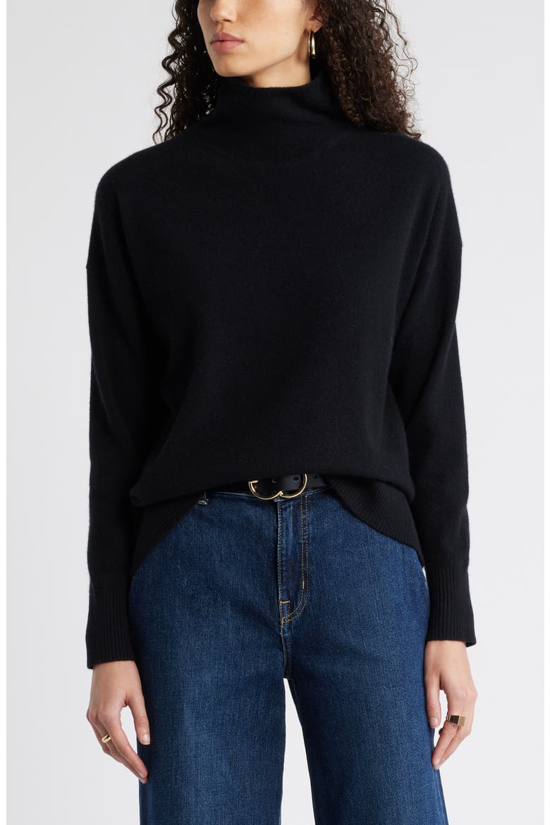 Oversize Cashmere Turtleneck Sweater, Main, color, BLACK ROCK