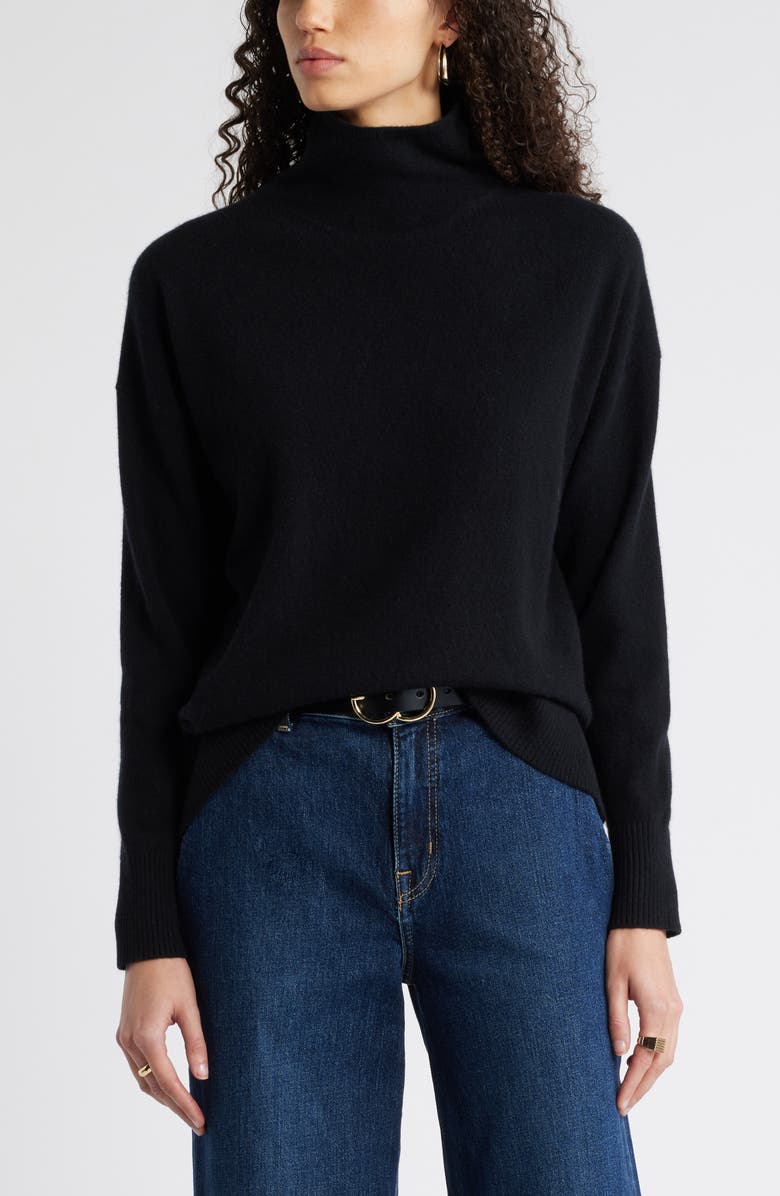 Nordstrom Oversize Cashmere Turtleneck Sweater, Main, color, Black Rock
