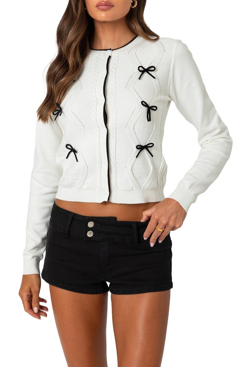 Contrast Bow Cardigan, Main, color, CREAM