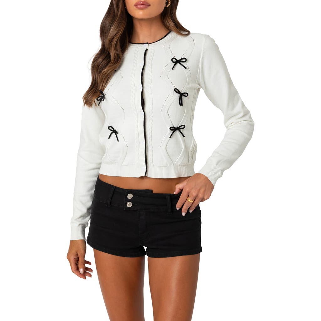 Edikted Contrast Bow Knit Cardigan In White