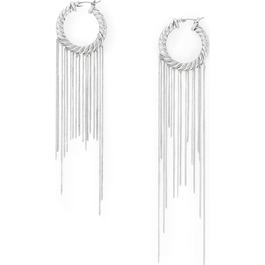 Allsaints Chain Fringe Hoop Earrings In Silver