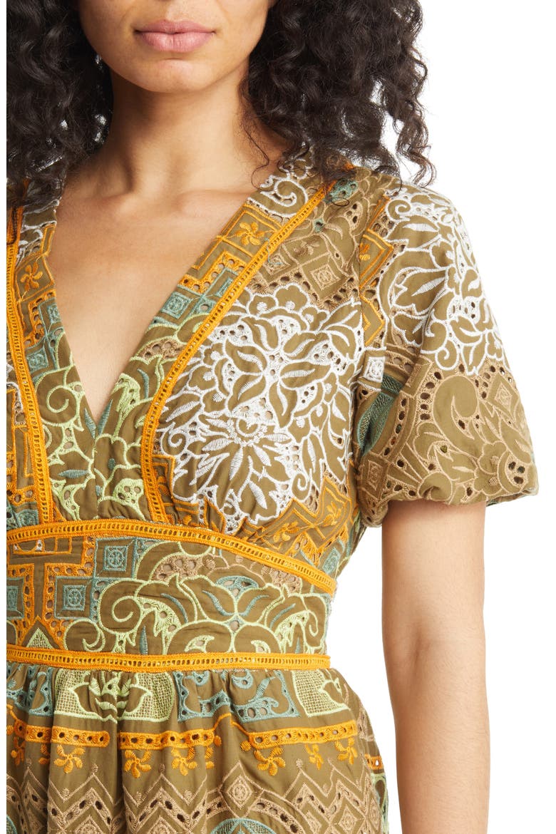 Kena Broderie Anglaise Tiered Cotton Dress, Alternate, color, OLIVE