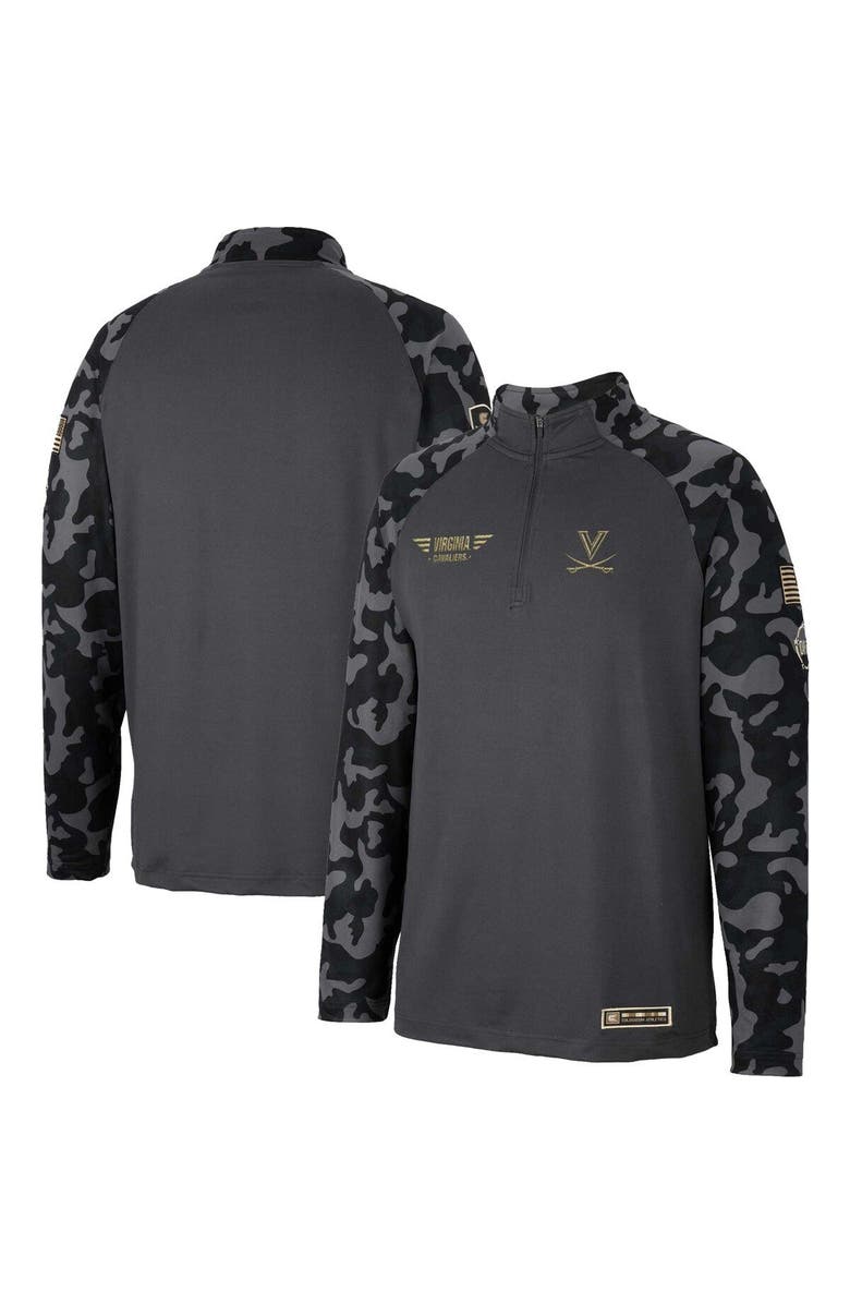 COLOSSEUM Men's Colosseum Charcoal Virginia Cavaliers OHT Military Appreciation Long Range Raglan Quarter-Zip Jacket, Main, color, 