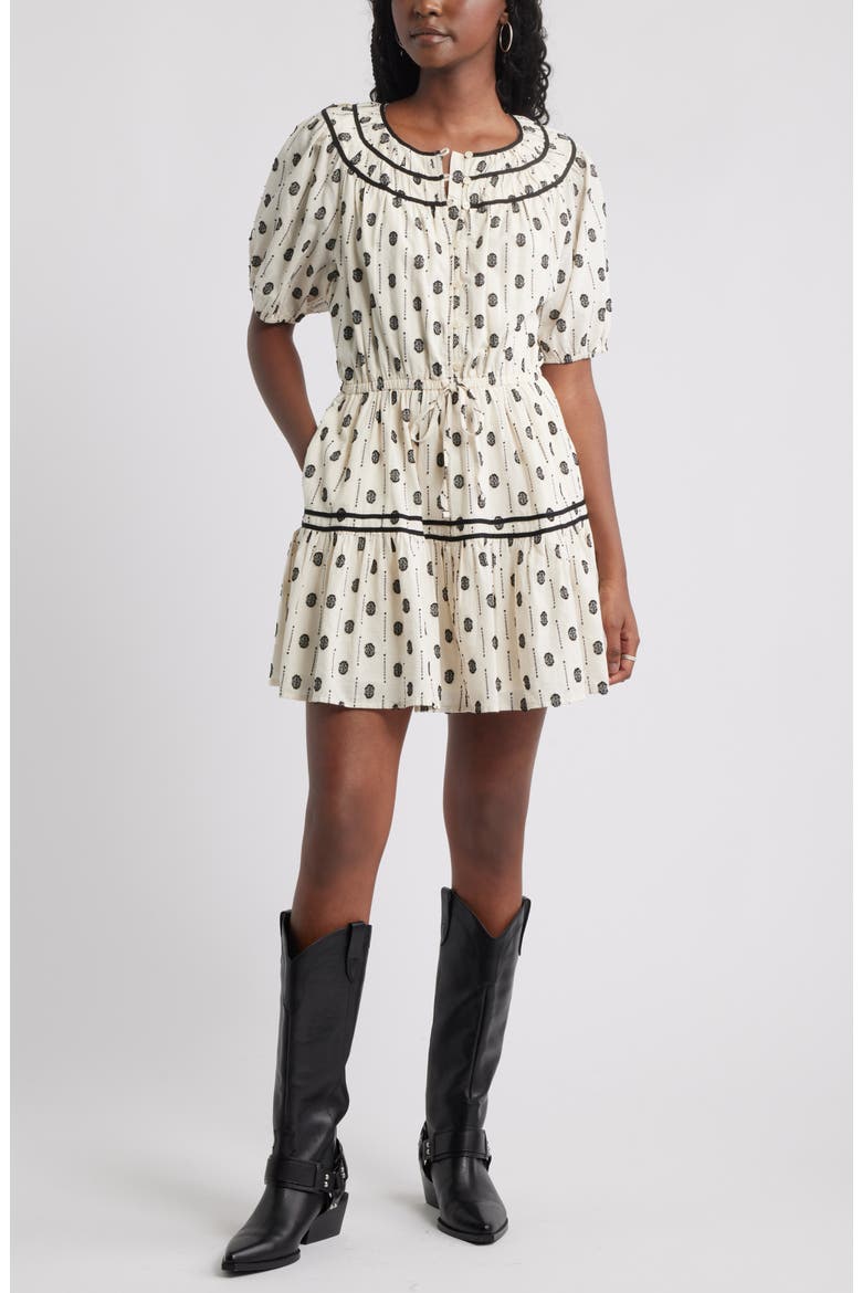Short Sleeve Cotton Blend Tiered Minidress, Main, color, IVORY DOVE